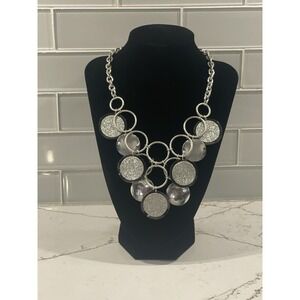 Layered Silver Necklace Black Silver Rings Glitter